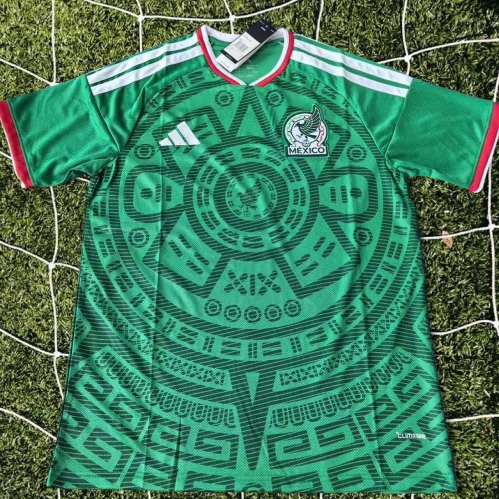 Green Mexico Aztec-Print Soccer Jersey with Red & White Accents
